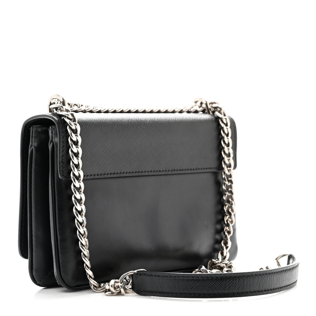 Saffiano Soft Calf Chain Crossbody Bag Black