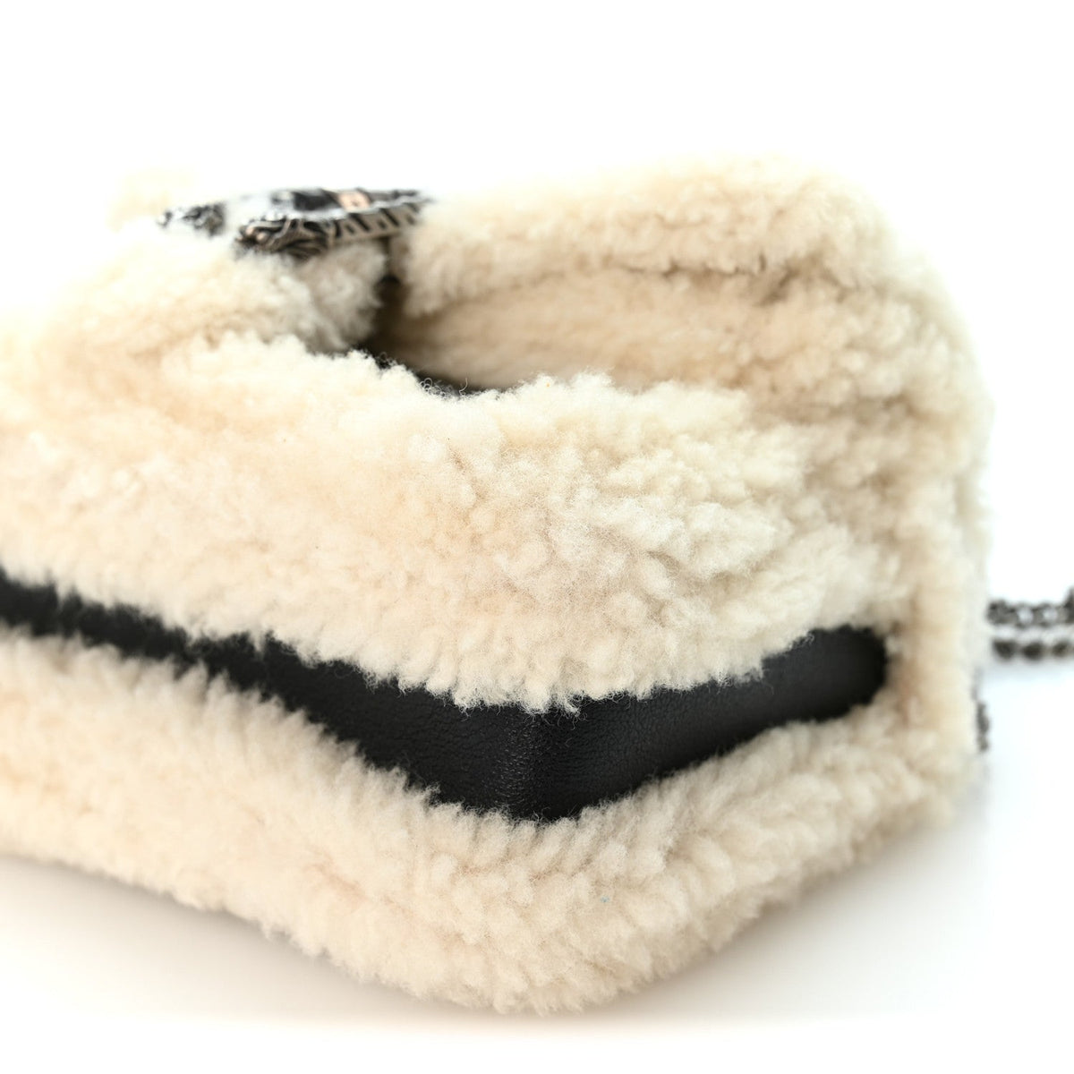 Sakai Be Green Calfskin Shearling Mini Dionysus Top Handle Bag Black