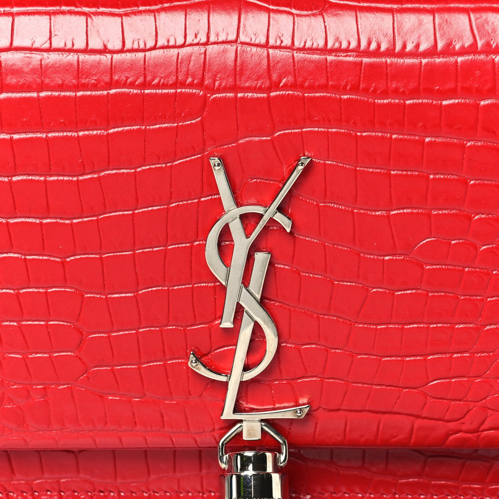 Calfskin Crocodile Embossed Kate Monogram Tassel Chain Wallet Rouge Eros