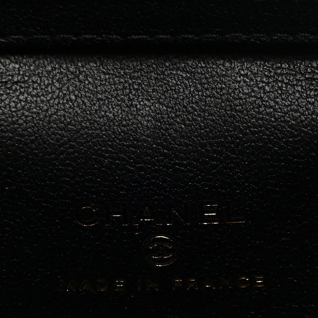 Lambskin Quilted Top Handle Mini Vanity Case With Chain Black