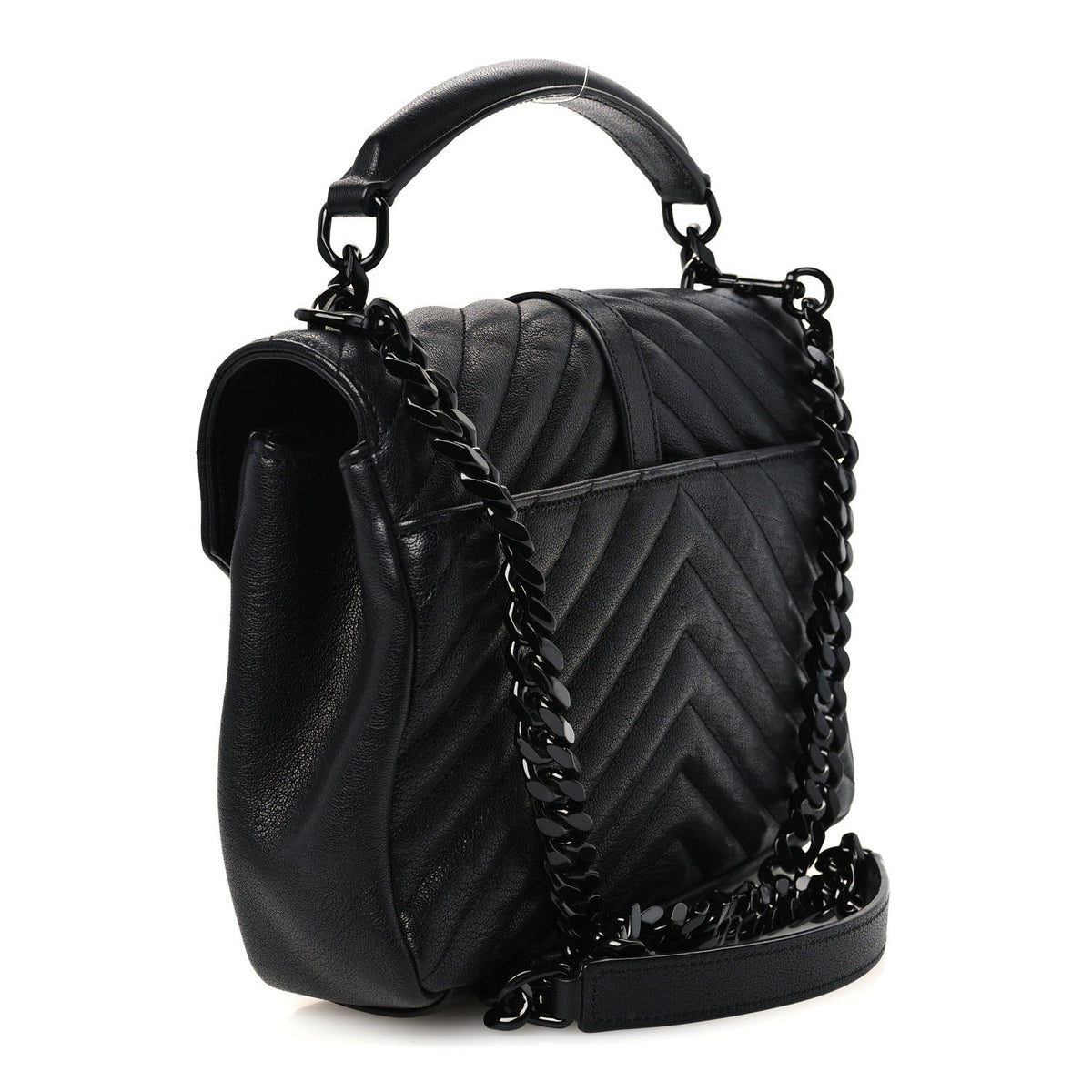 Matelasse Chevron Monogram Monochrome Medium College Bag  Black