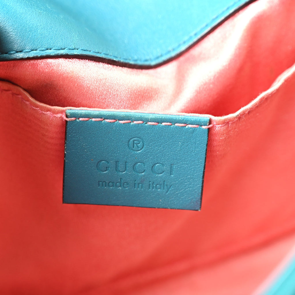 Velvet Matelasse Mini GG Marmont Shoulder Bag Pavone Cyan