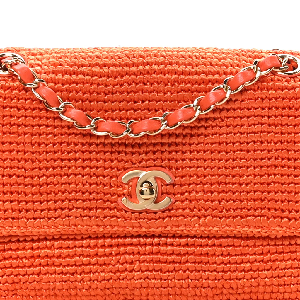 Braided Raffia Small Coco Beach Flap Bag Orange