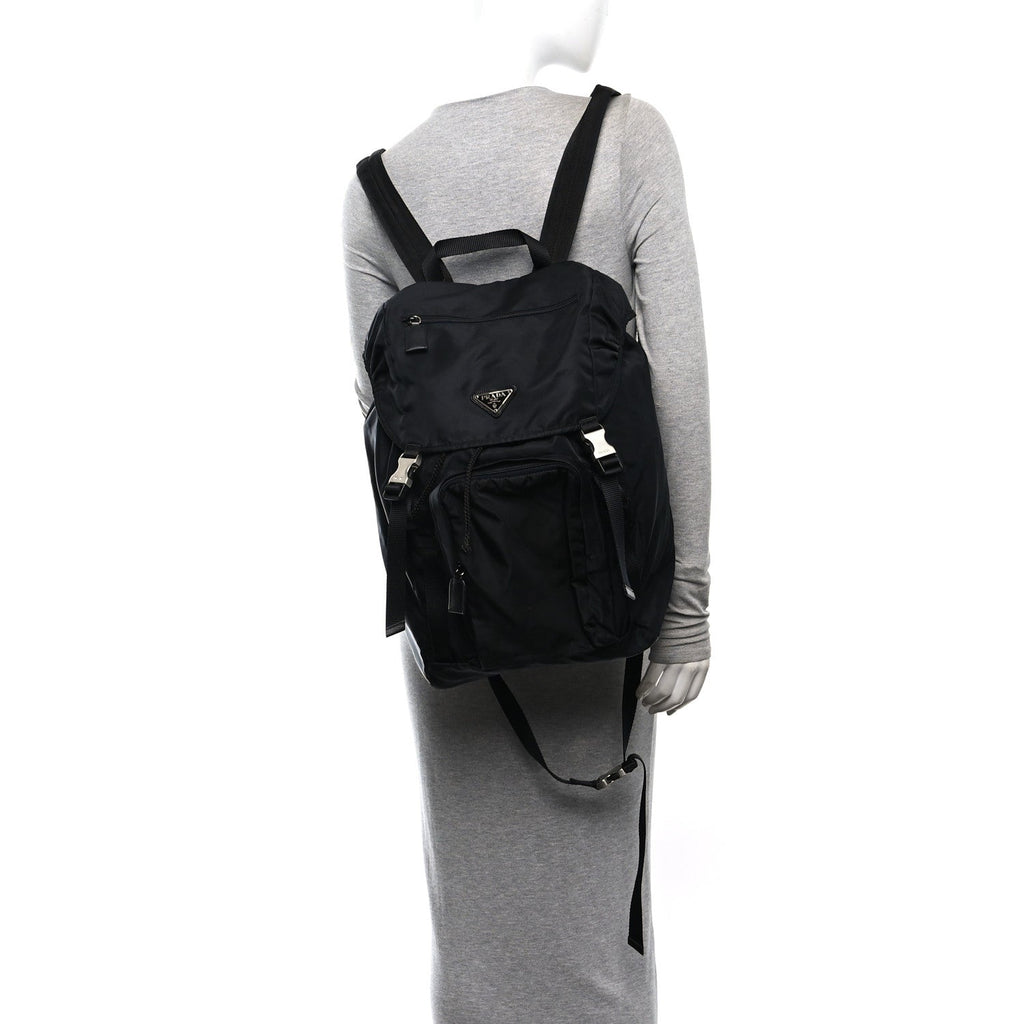 Tessuto Nylon Montagna Double Buckle Backpack Black