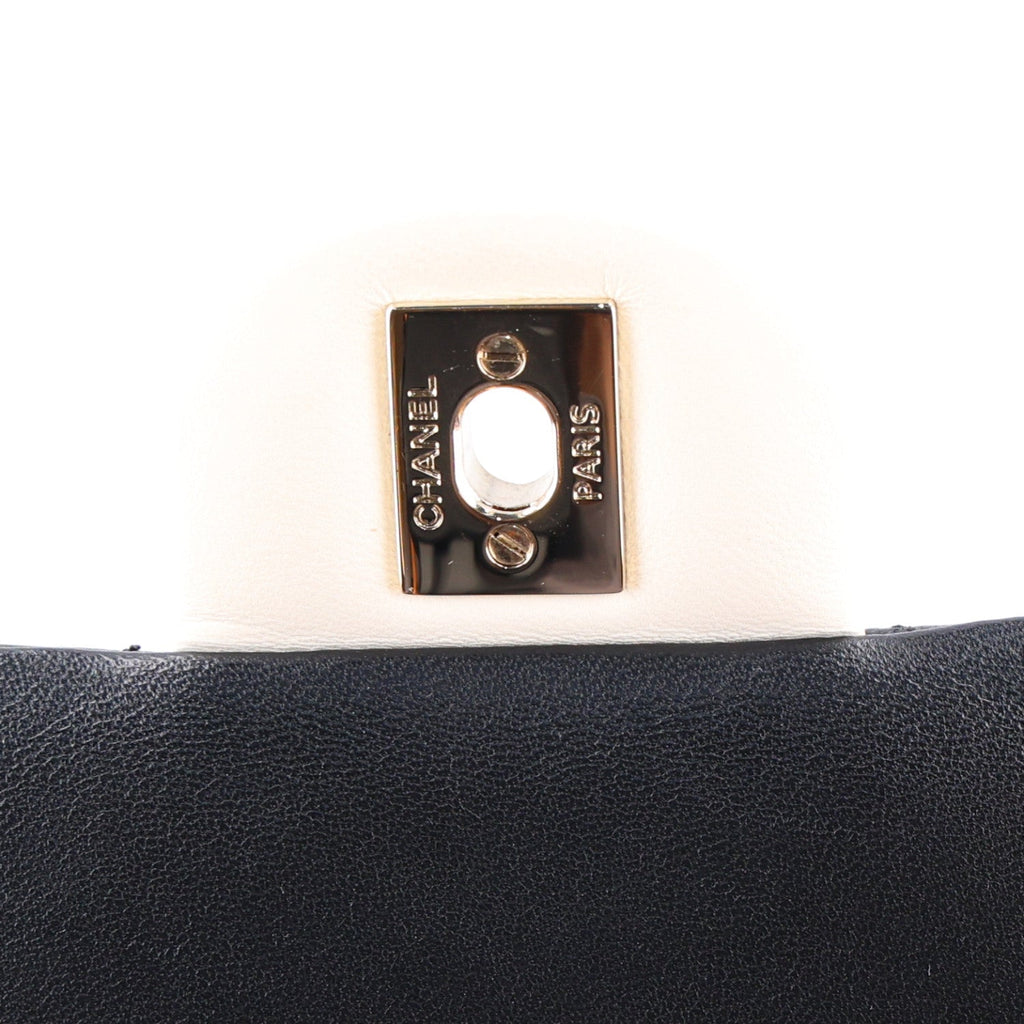 Lambskin Quilted Mini Rectangular Flap Black White