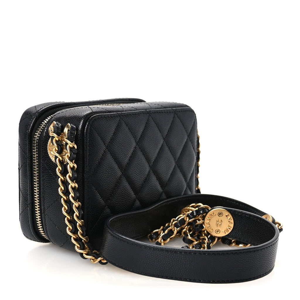 Caviar Quilted Twist Your Buttons Clutch With Chain Black