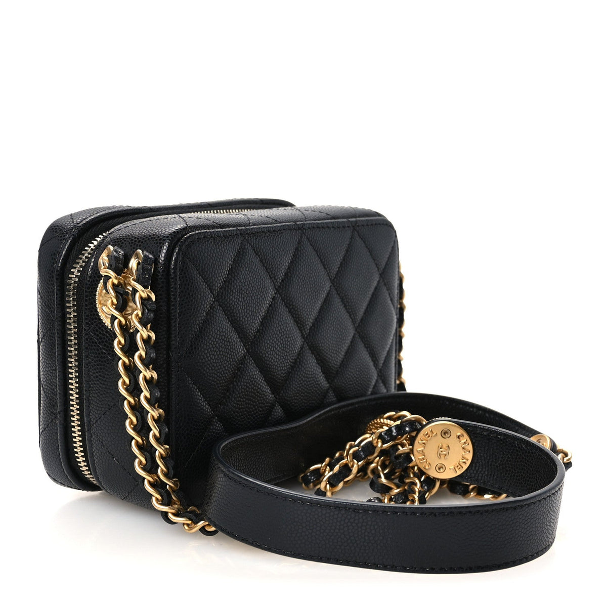 Caviar Quilted Twist Your Buttons Clutch With Chain Black