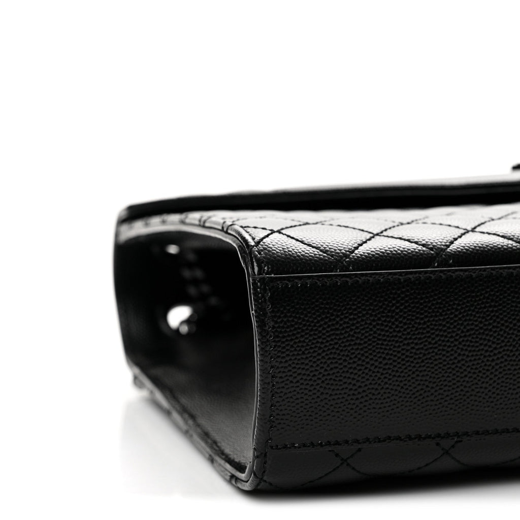 Grain De Poudre Textured Mixed Matelasse Large Triquilt Monogram Monochrome Satchel Black