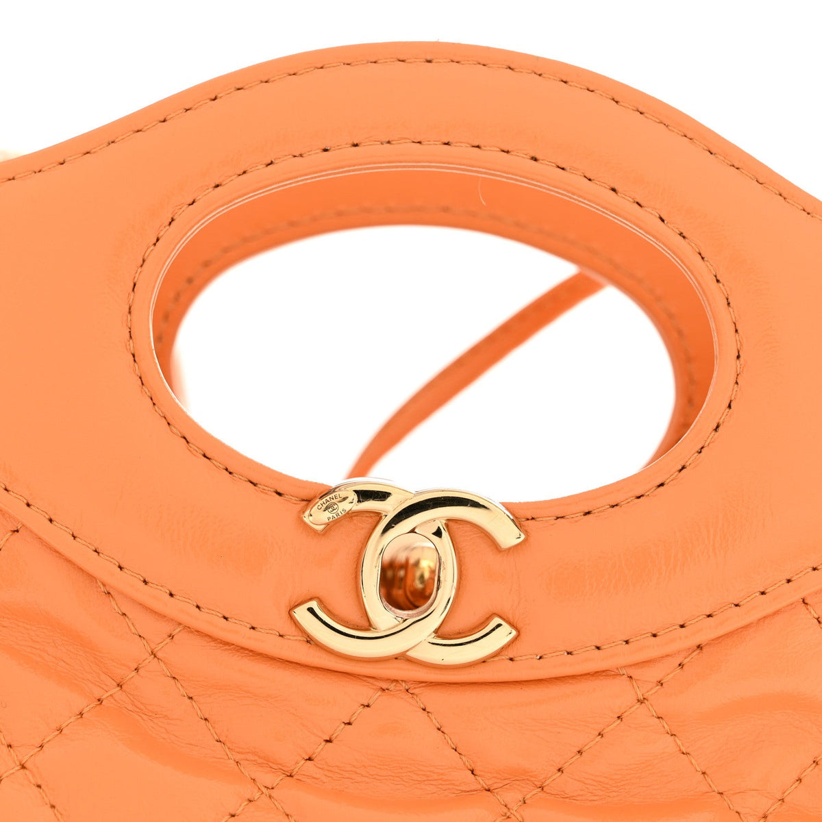 Shiny Crumpled Calfskin Quilted Mini 31 Shopping Bag Orange