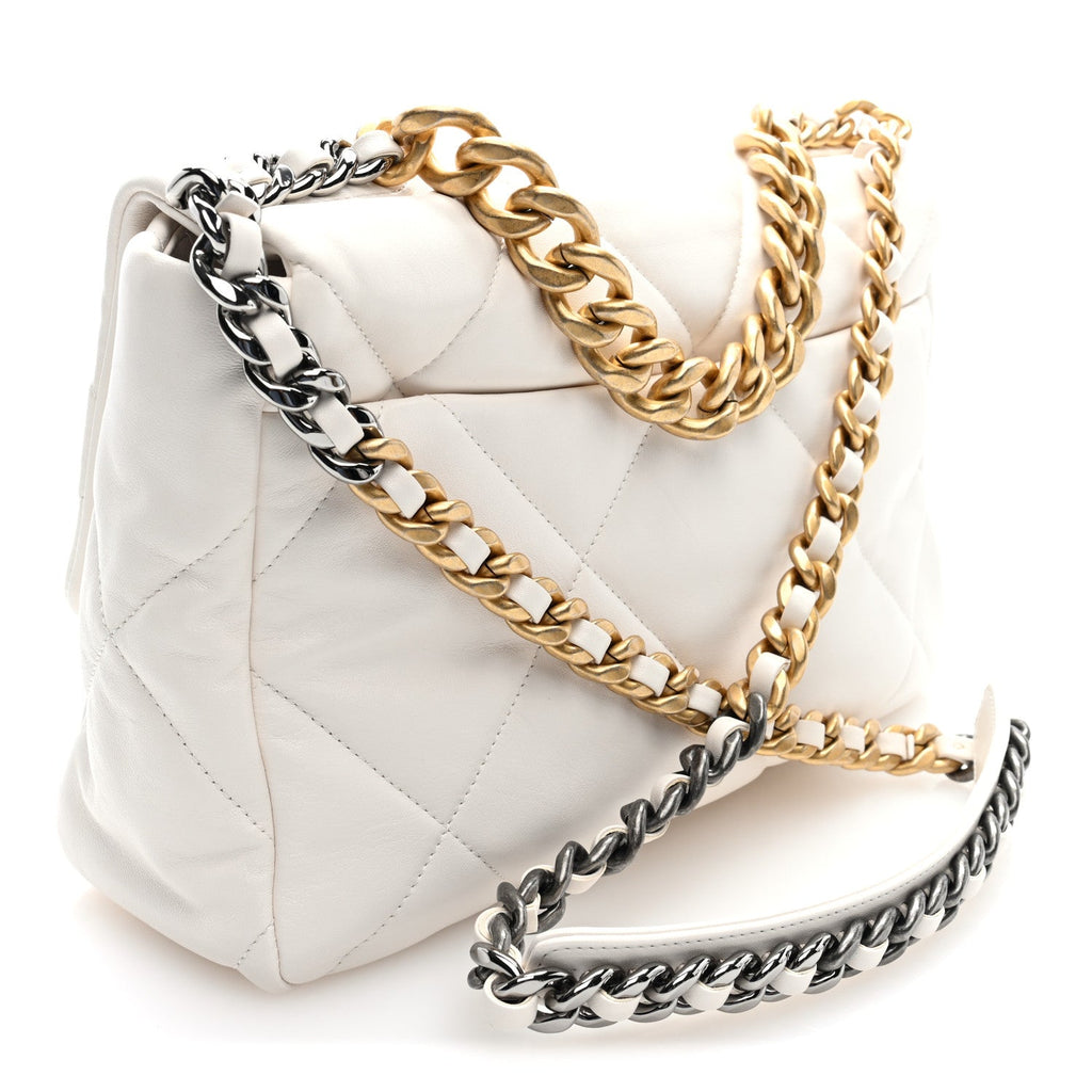Lambskin Quilted Large Chanel 19 Flap White