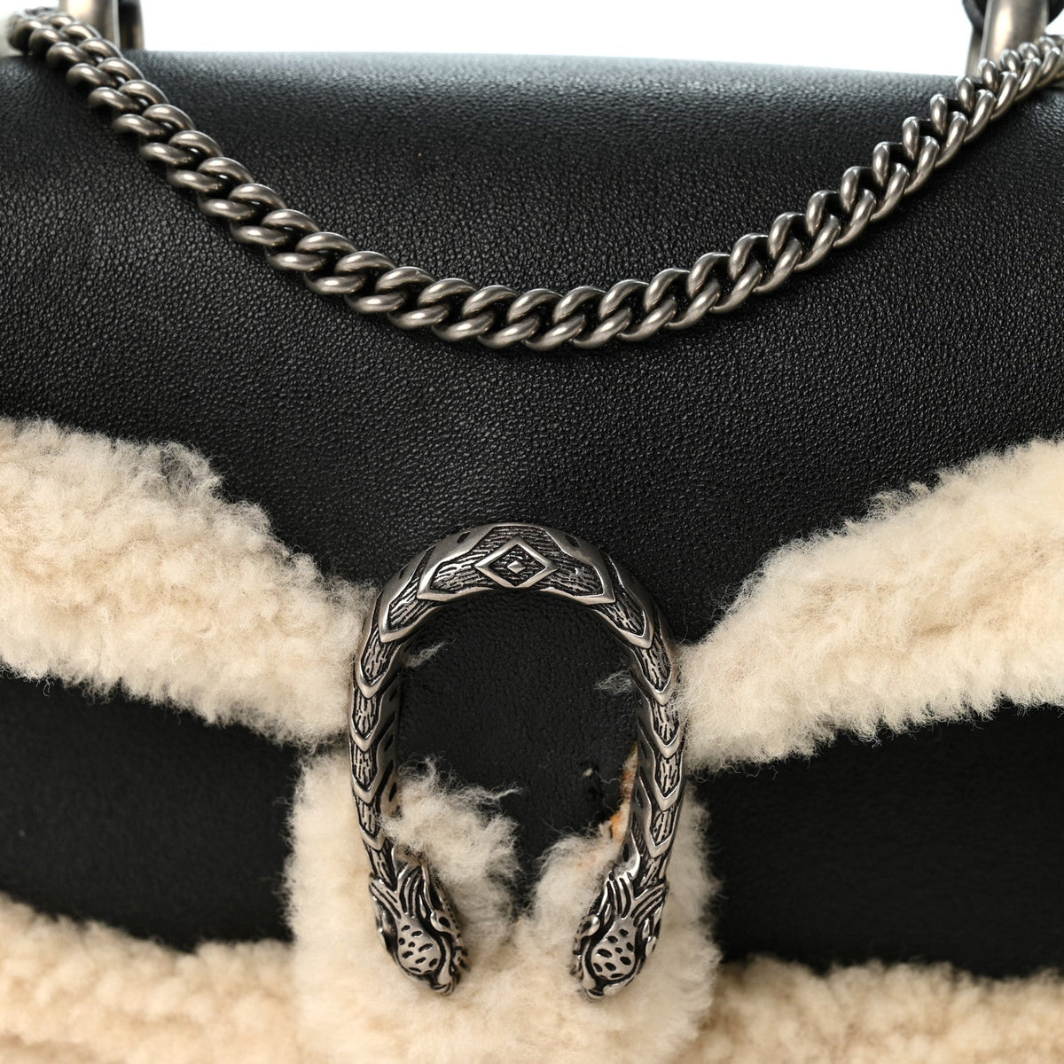 Sakai Be Green Calfskin Shearling Mini Dionysus Top Handle Bag Black