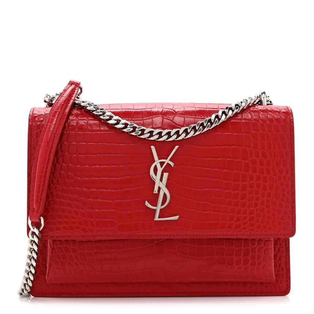Calfskin Crocodile Embossed Medium Monogram Sunset Rouge Eros