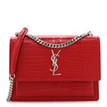 Calfskin Crocodile Embossed Medium Monogram Sunset Rouge Eros