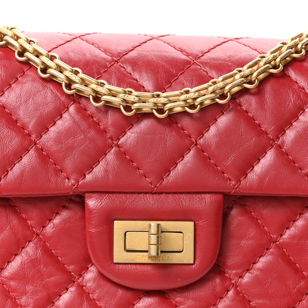 Aged Calfskin Quilted 2.55 Reissue Mini Flap Red