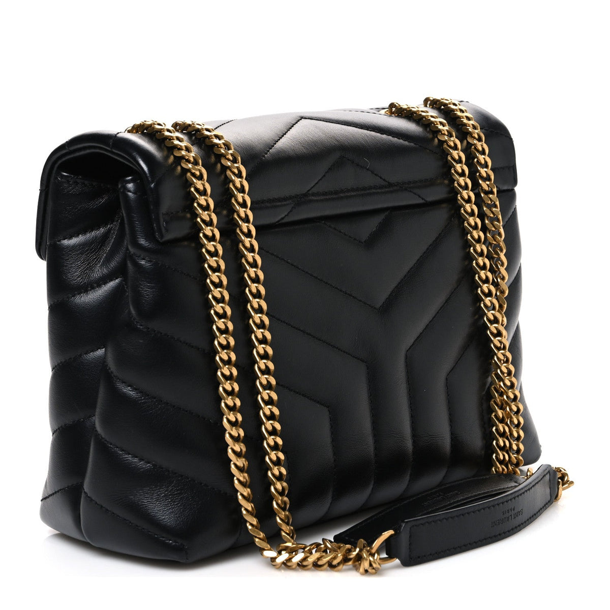 Calfskin Y Quilted Monogram Small Loulou Chain Satchel Black