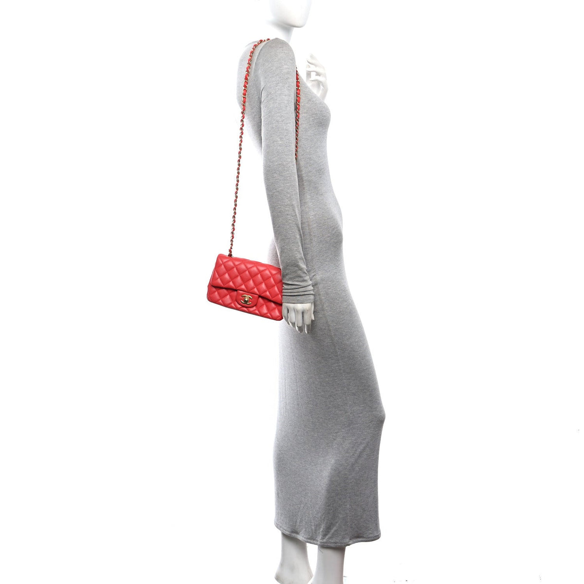 Lambskin Quilted Mini Rectangular Flap Red