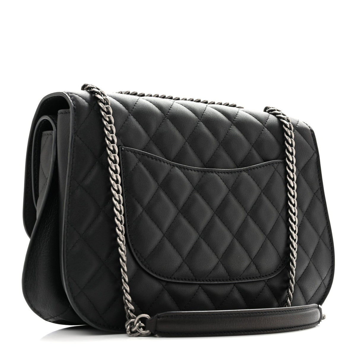 Metallic Goatskin Quilted Large Rock In Rome Flap Black