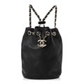 Calfskin Quilted Drawstring Backpack Black