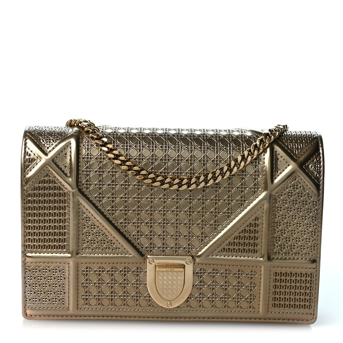 Metallic Patent Micro-Cannage Diorama Wallet on Chain Pouch Gold