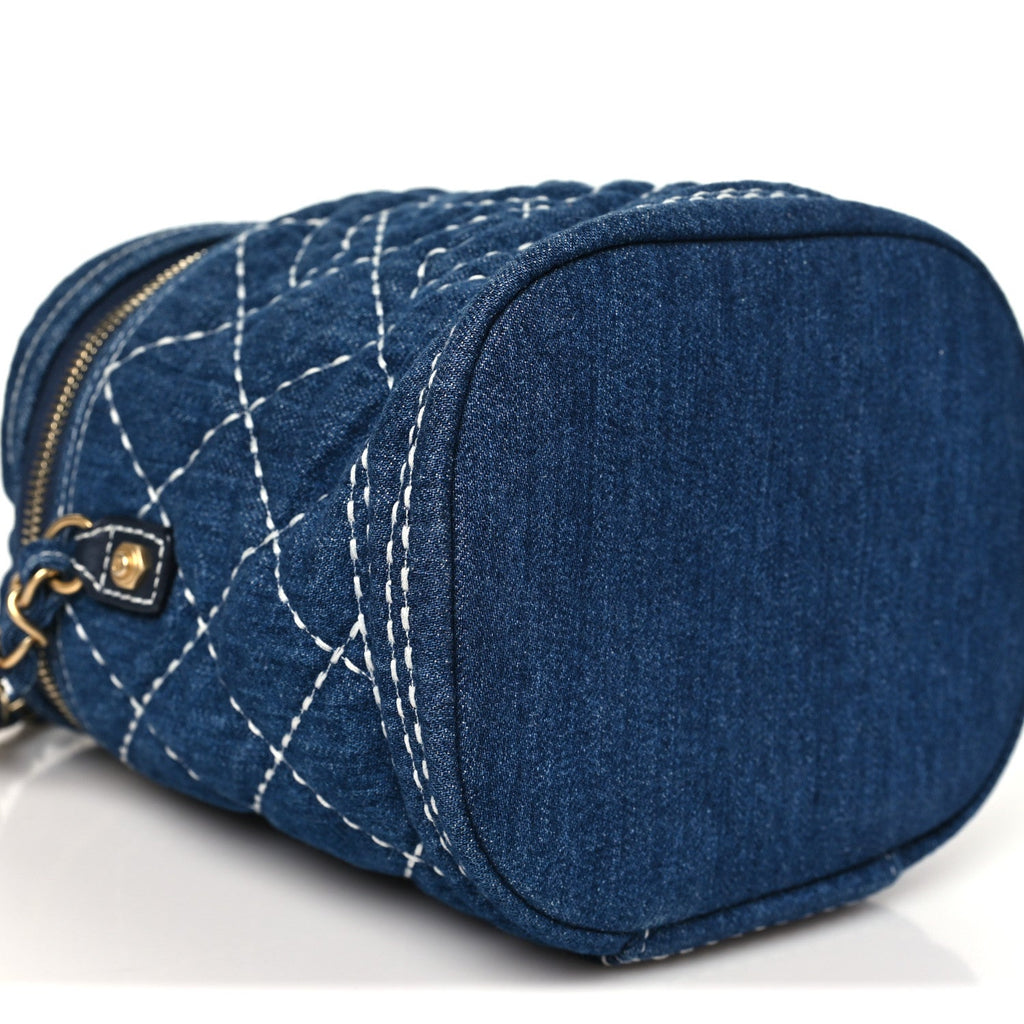 Denim Quilted Denim Trip Vanity Cosmetic Case Blue