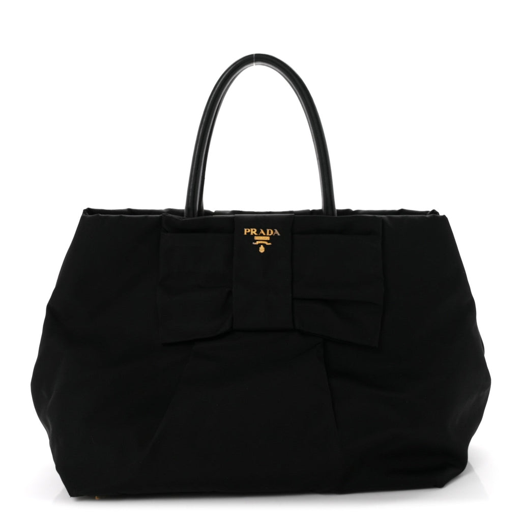 Nylon Tessuto Fiocco Bow Tote Black