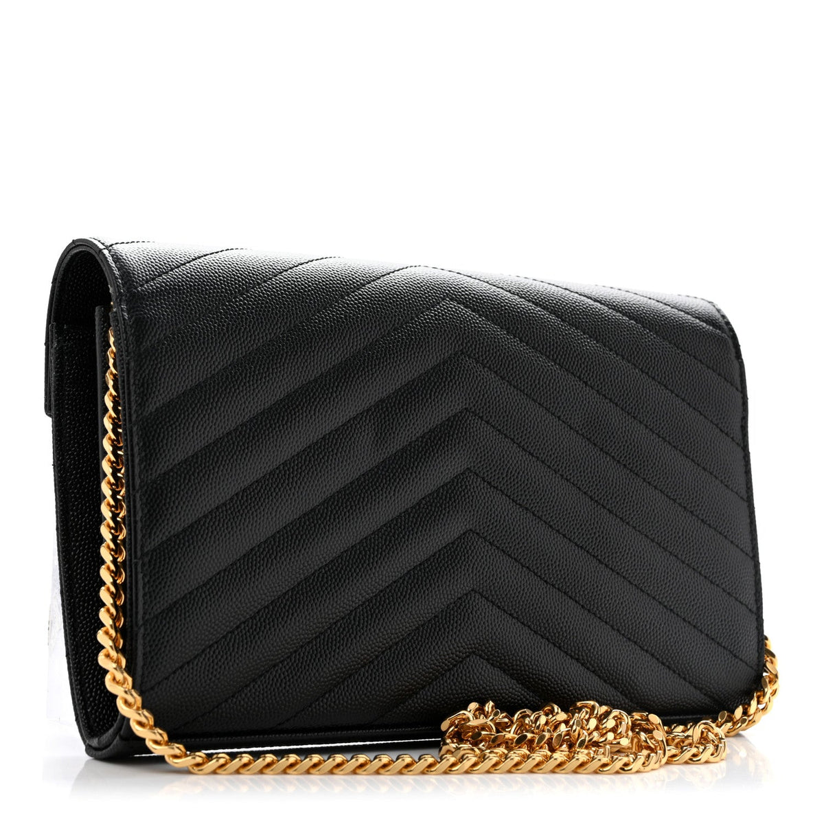 Grain De Poudre Matelasse Chevron Monogram Chain Wallet Black