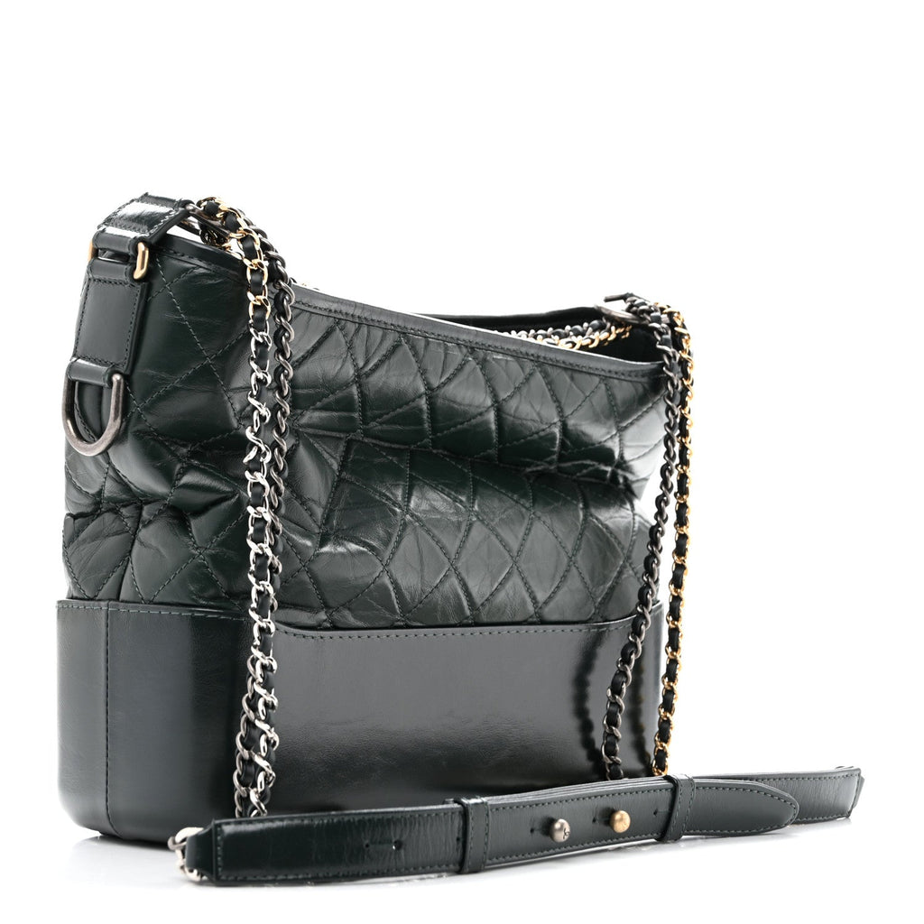 Aged Calfskin Quilted Medium Gabrielle Hobo Green
