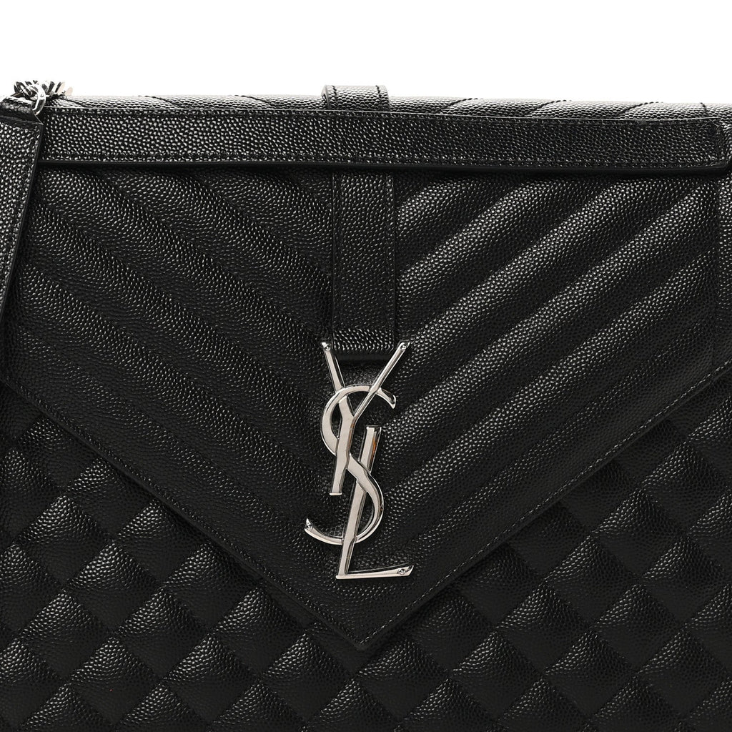 Grain De Poudre Textured Mixed Matelasse Large Triquilt Monogram Satchel Black