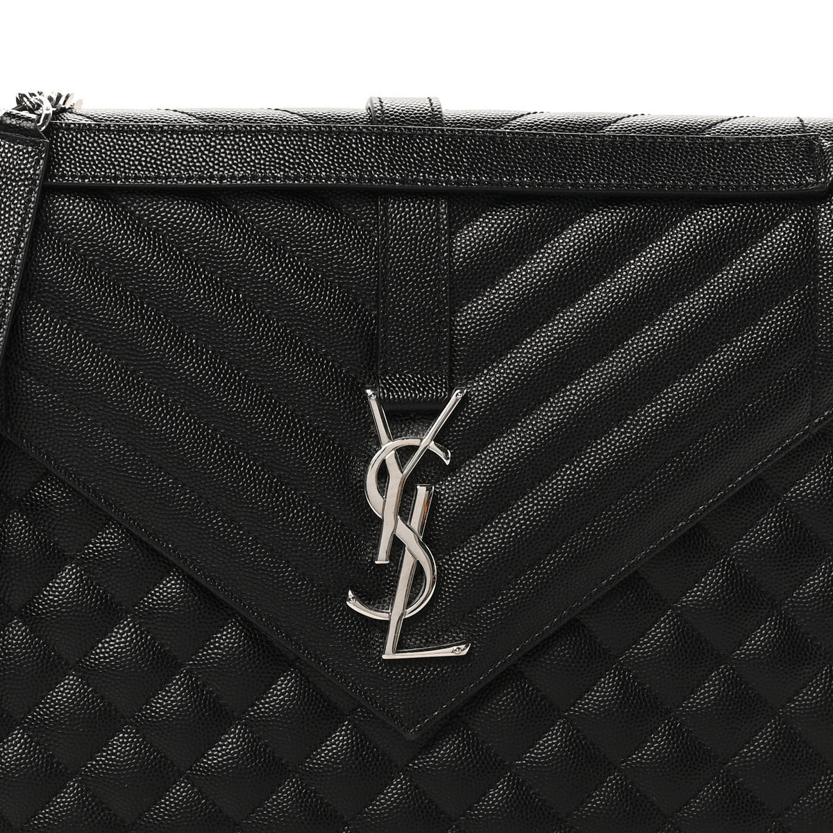 Grain De Poudre Textured Mixed Matelasse Large Triquilt Monogram Satchel Black