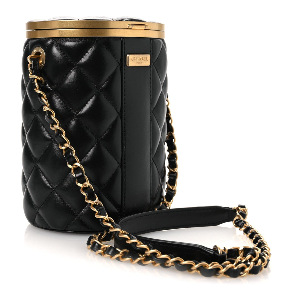 Lambskin Quilted Crown Box Bag Black