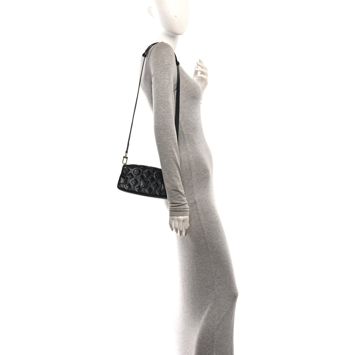 Lambskin Embossed Monogram Pochette Coussin Crossbody Black