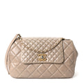 Glazed Calfskin Quilted Large Daily Walk Flap Beige