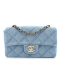 Printed Denim Quilted Mini Rectangular Flap Light Blue