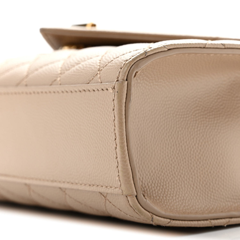 Grain De Poudre Textured Mixed Matelasse Medium Triquilt Monogram Satchel Dark Beige