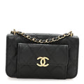 Caviar Quilted Pocket Twins Clutch With Chain  Black