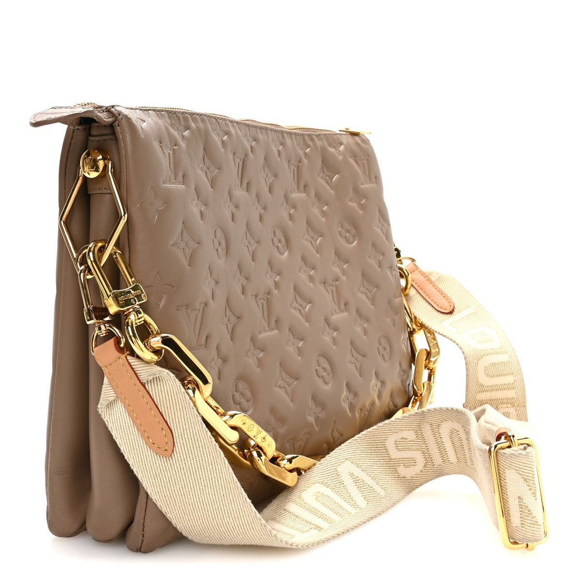 Lambskin Embossed Monogram Coussin MM Taupe