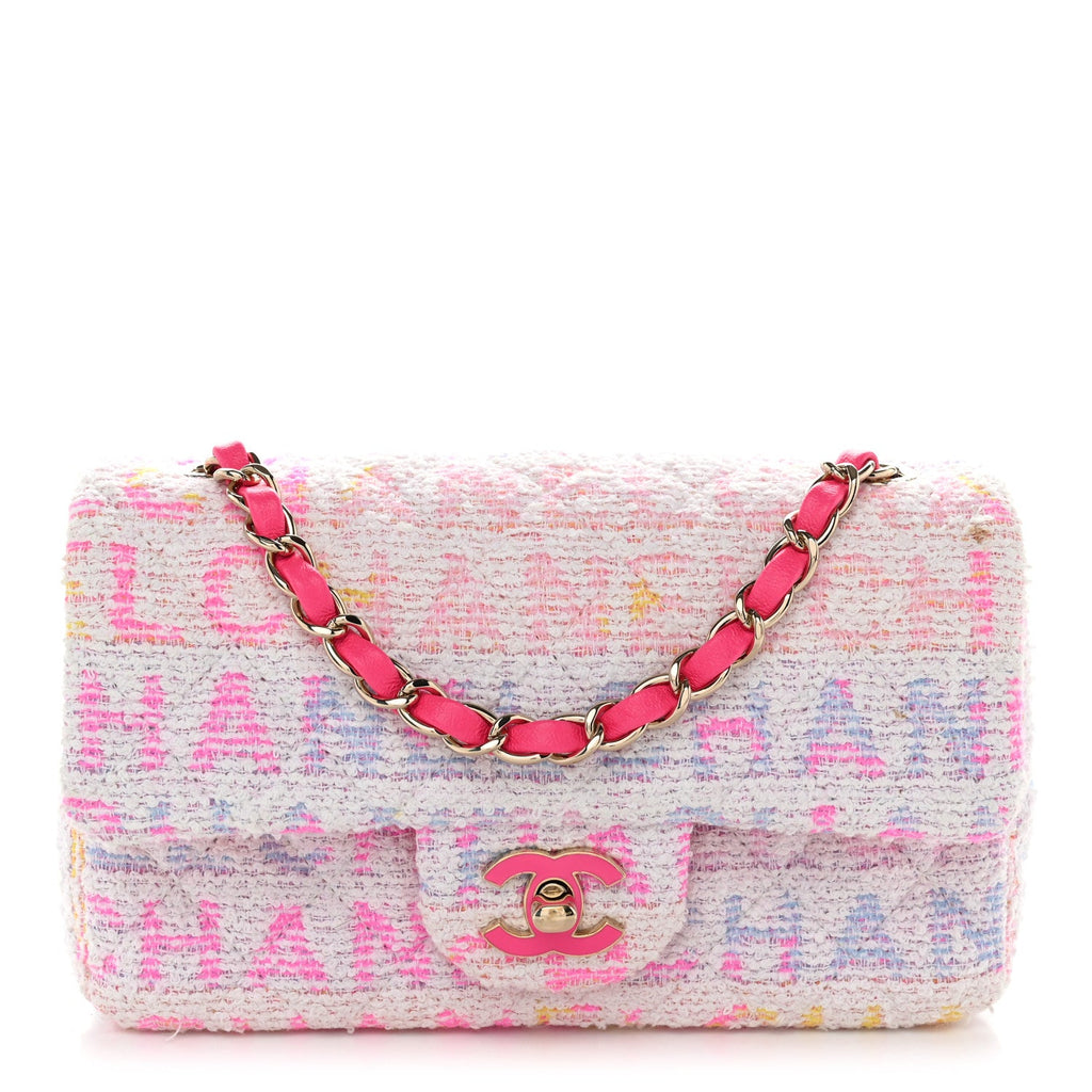 Tweed Quilted Enamel CC Logo Mini Rectangular Flap Pink Multicolor