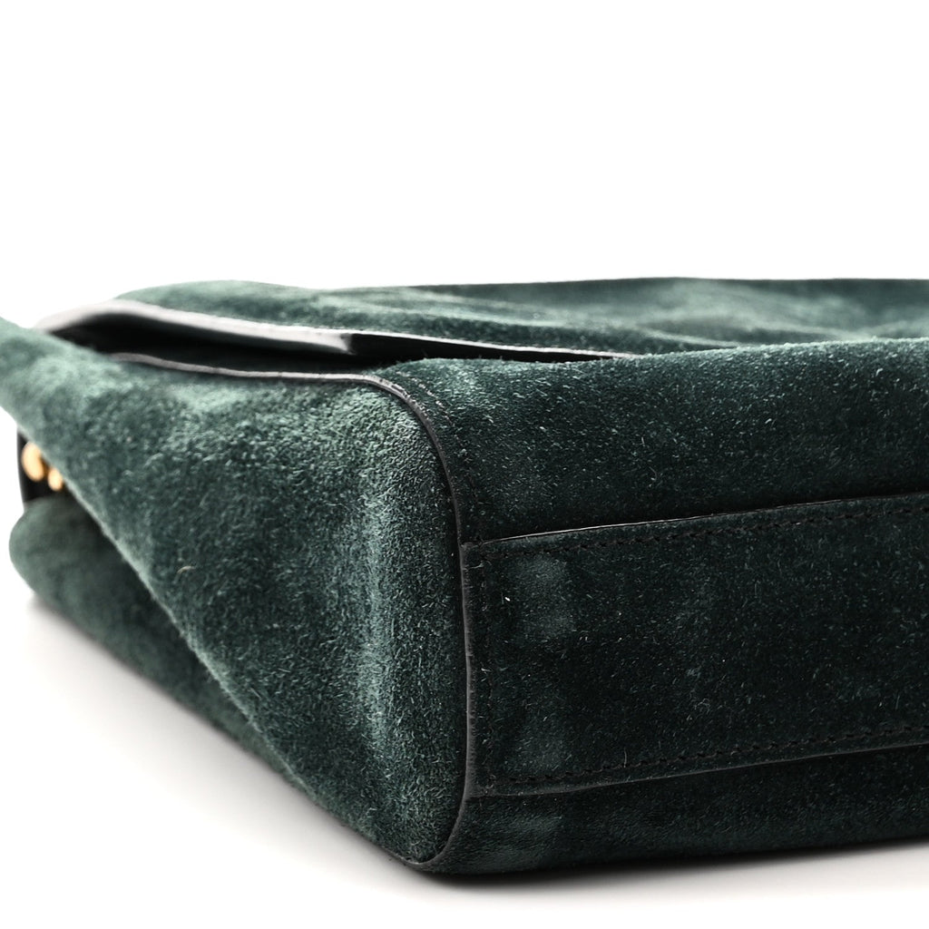 Smooth Calfskin Suede Medium Reversible Monogram Kate Satchel Black