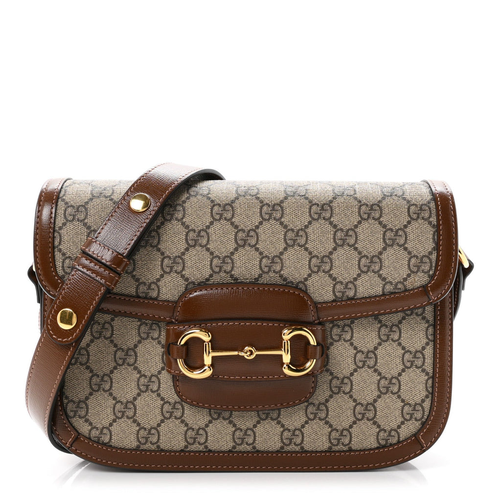 GG Supreme Monogram Horsebit 1955 Shoulder Bag Beige Brown Sugar