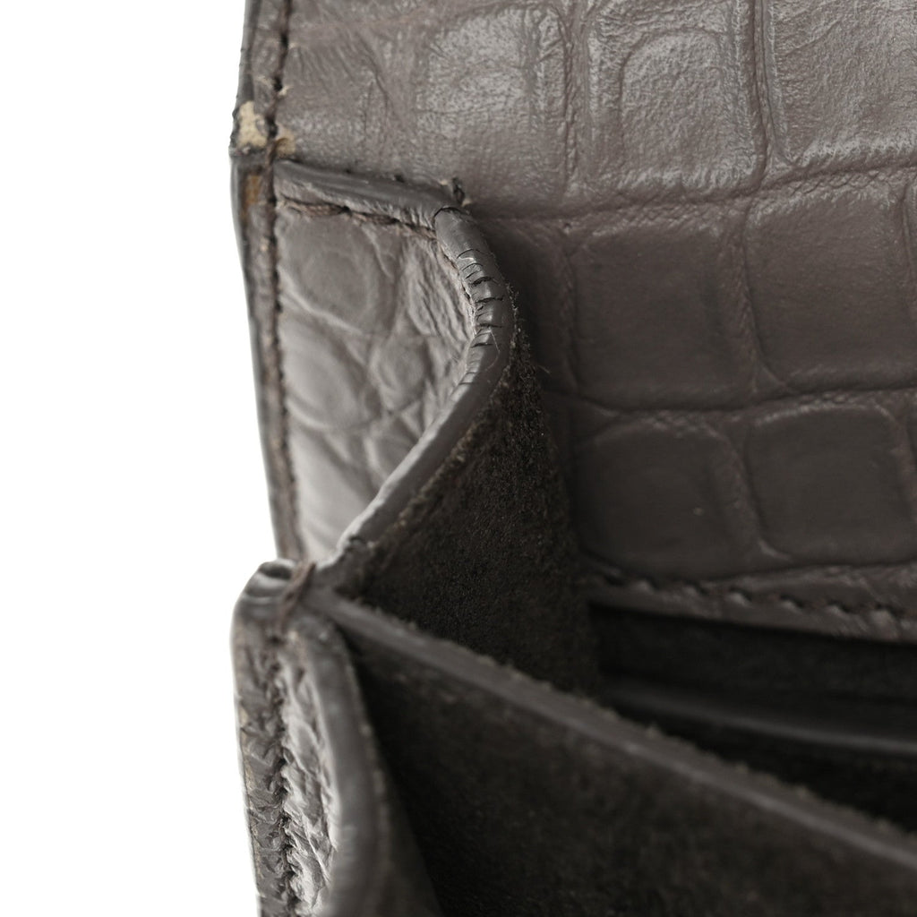 Calfskin Crocodile Embossed Medium Monogram Sunset Fog