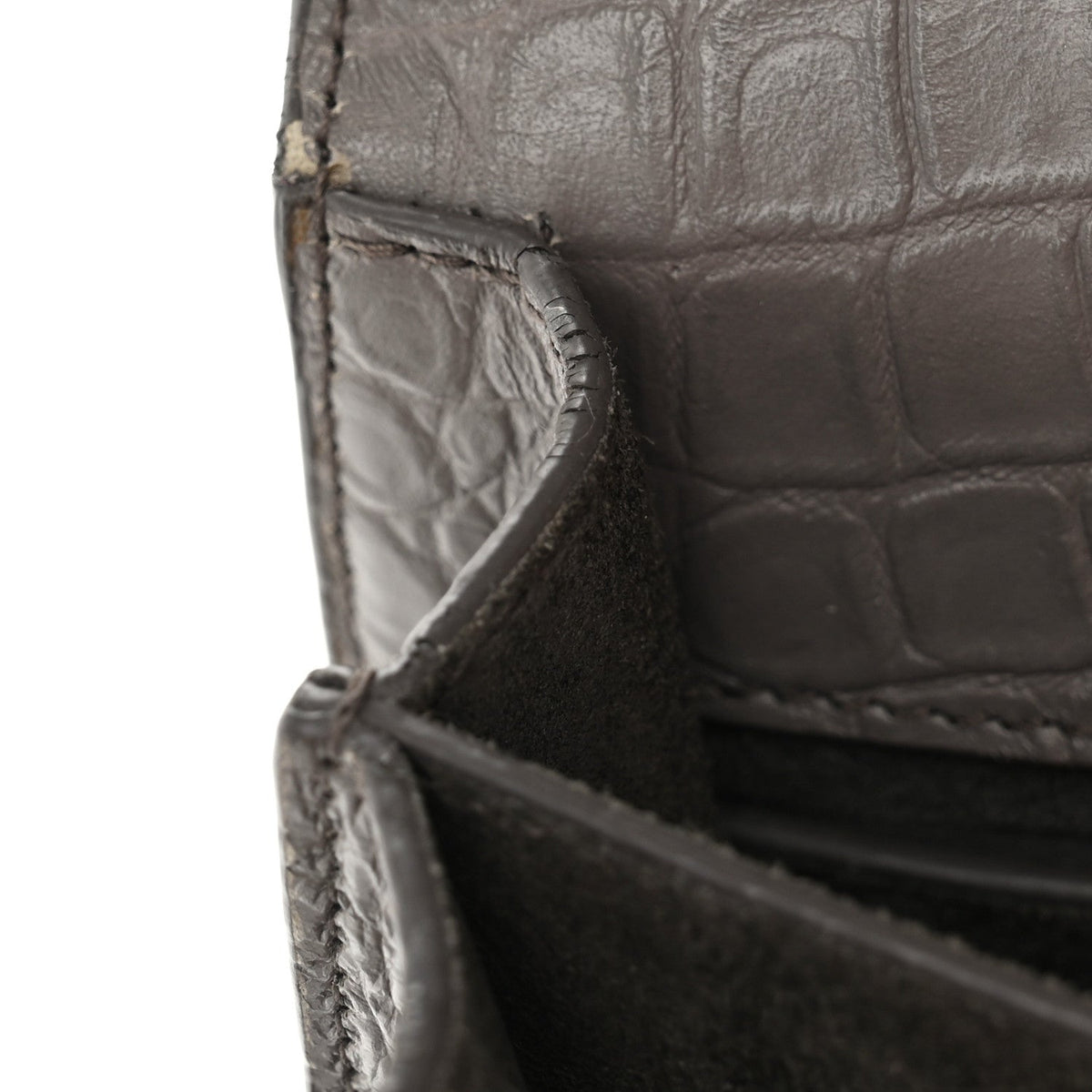 Calfskin Crocodile Embossed Medium Monogram Sunset Fog