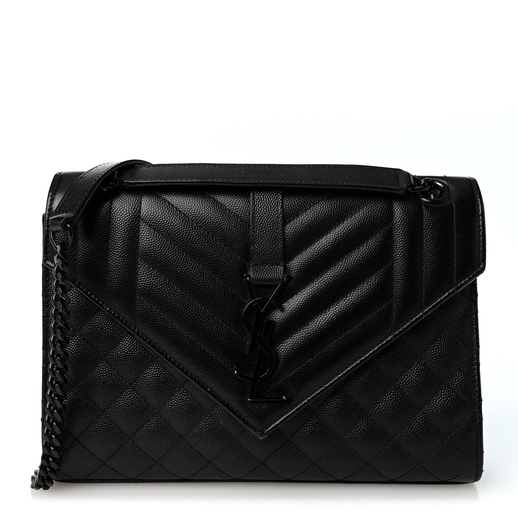 Grain De Poudre Textured Mixed Matelasse Triquilt Medium Monogram Monochrome Satchel Black