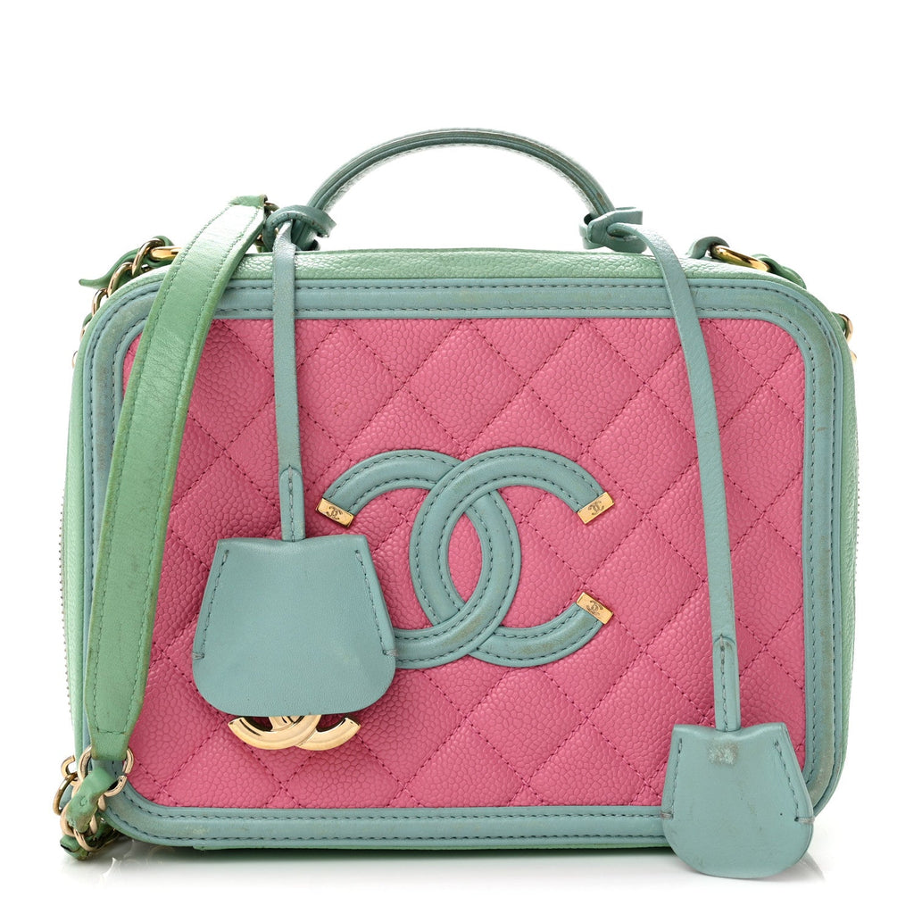 Caviar Quilted Medium CC Filigree Vanity Case Pink Green Blue