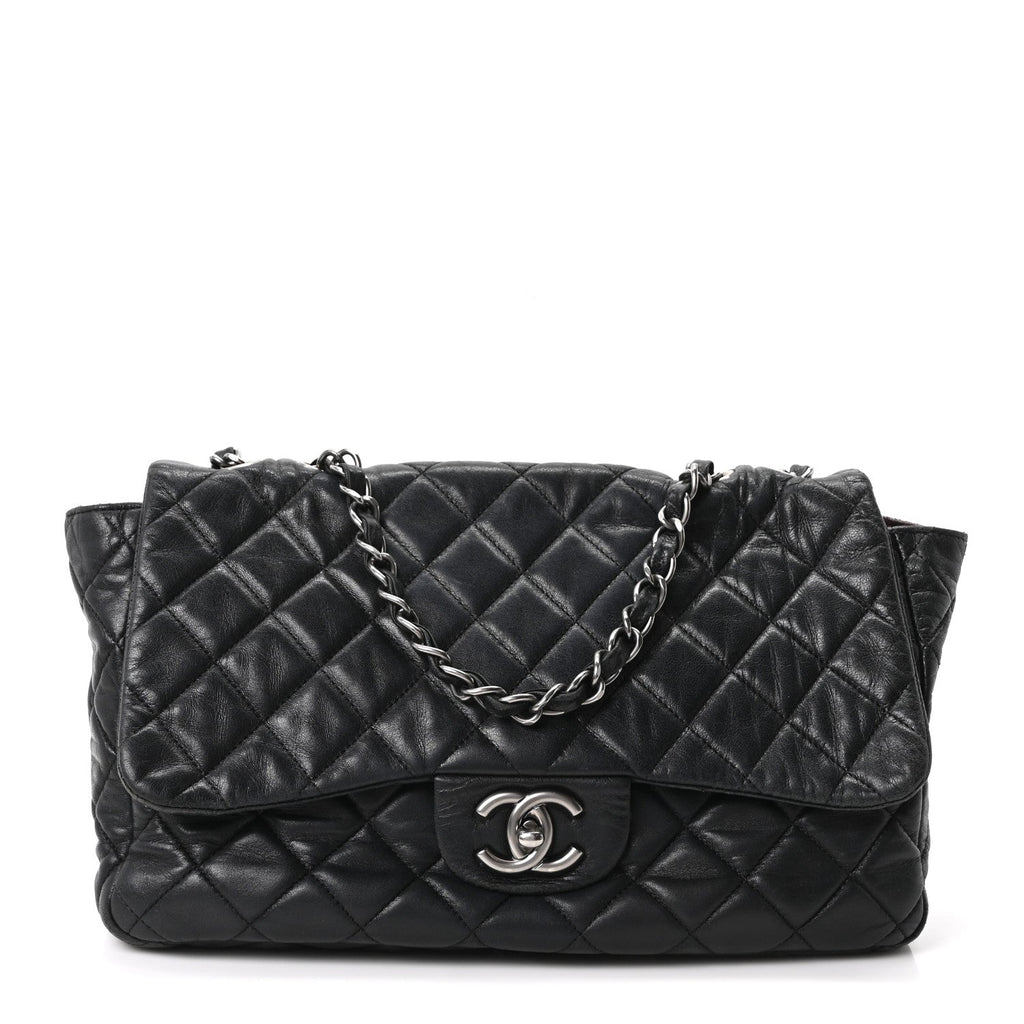 Lambskin Quilted Jumbo Single Flap Black