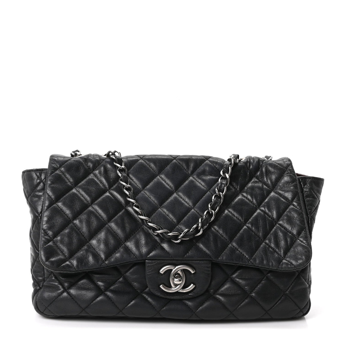 Lambskin Quilted Jumbo Single Flap Black