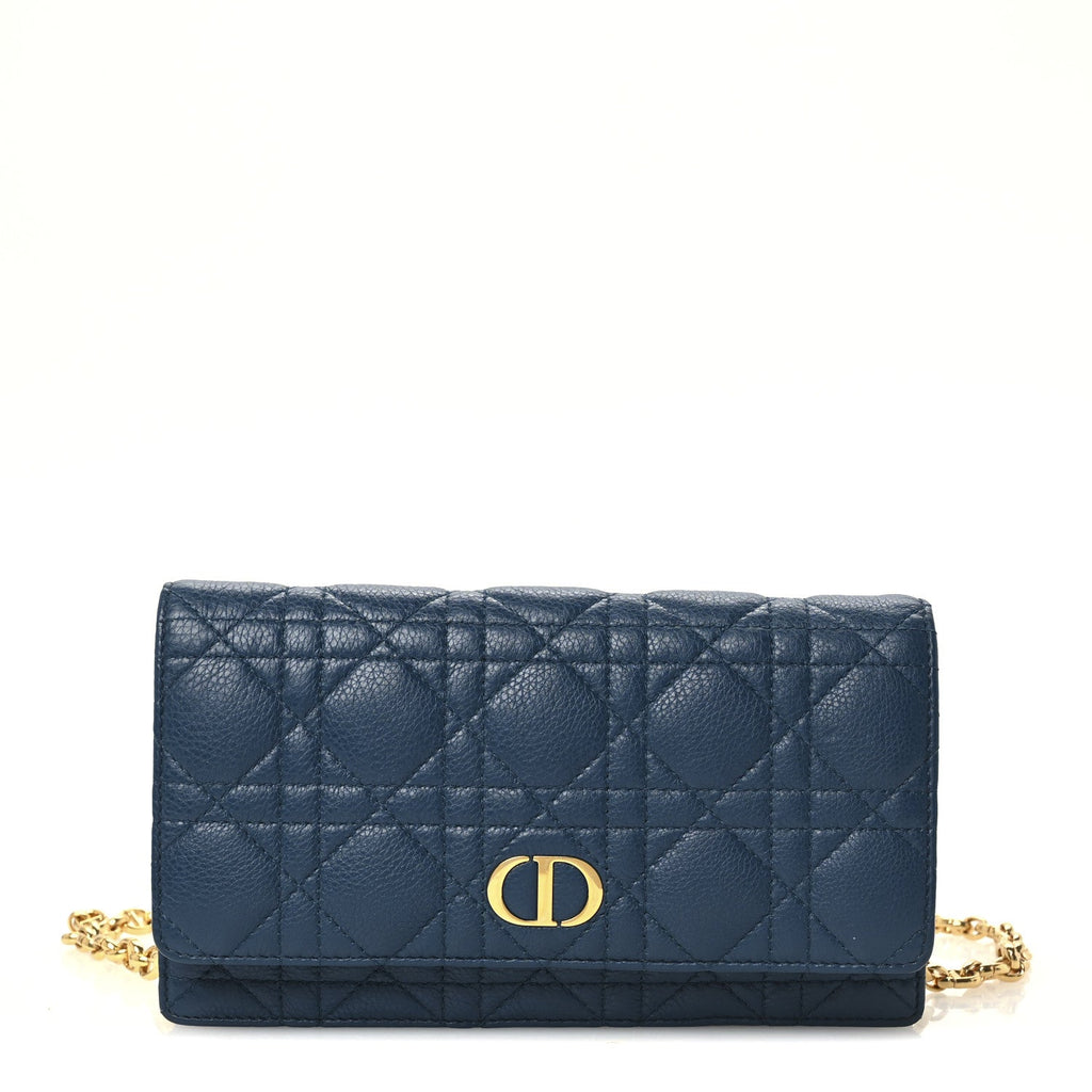 Supple Calfskin Cannage Caro Belt Pouch with Chain Steel Blue