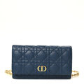 Supple Calfskin Cannage Caro Belt Pouch with Chain Steel Blue