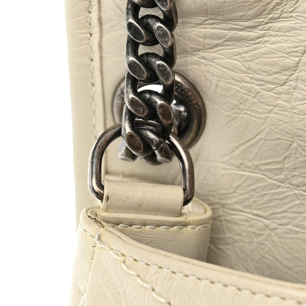 Crinkled Calfskin Matelasse Monogram Medium Niki Chain Satchel Blanc Vintage