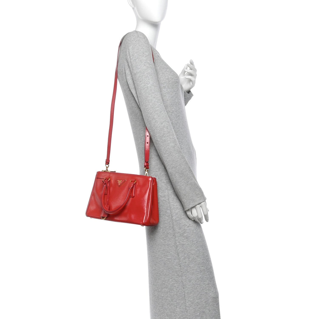 Saffiano Vernice Small Galleria Double Zip Tote Peonia