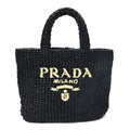 Yarn Raffia Effect Crochet Small Logo Tote Black